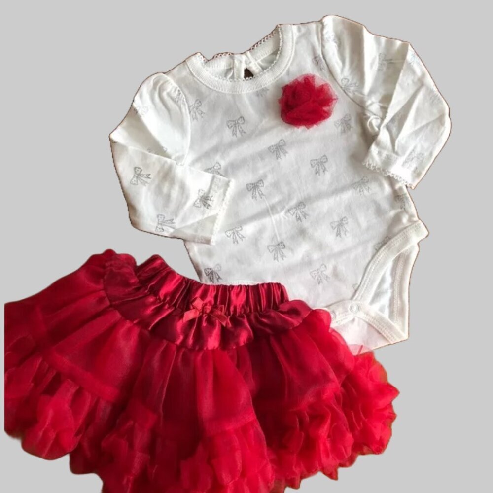 NWT Cherokee Baby Girl's Almond & Red Body Suits Set